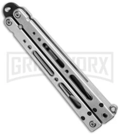 Bear OPS Bear Song IV Silver Balisong Butterfly Knife - Black Plain -Best Knifes Shop bear ops b 400 b side cm large