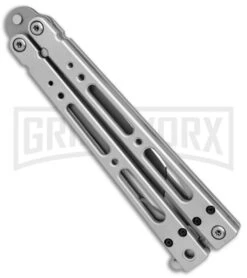 Bear OPS Bear Song IV Silver Tanto Butterfly Knife - Bead Blast Plain -Best Knifes Shop bear ops bear song tanto bb B 410 AP 35027 BHQ 37242 er side large
