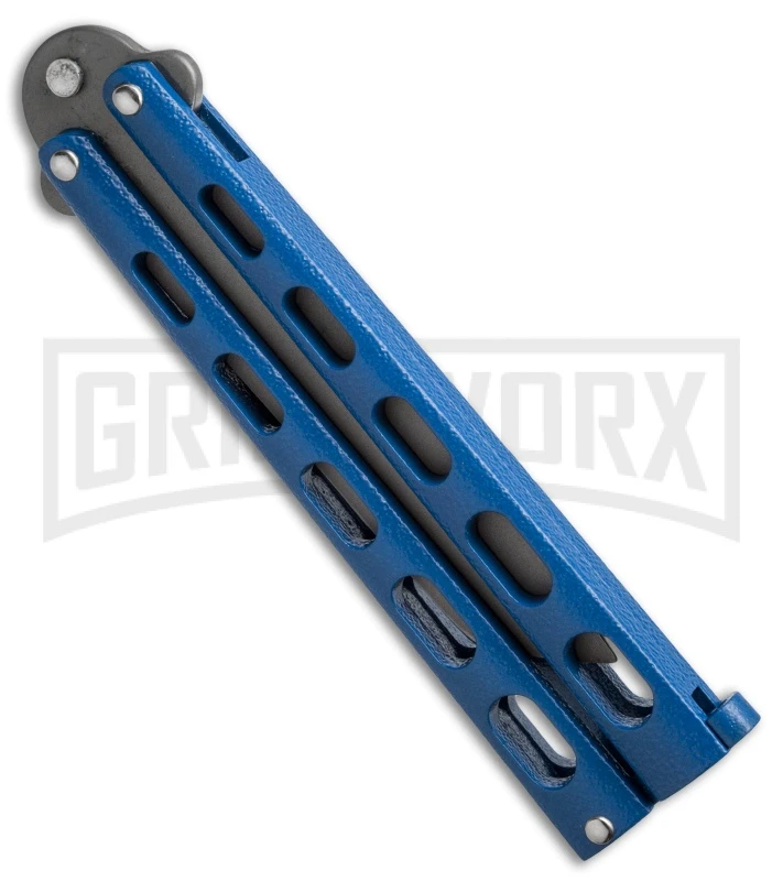 Bear And Son Knives 114 Blue Tanto Balisong Butterfly Knife - Bead Blast Plain 4 Bear And Son Knives 114 Blue Tanto Balisong Butterfly Knife - Bead Blast Plain - Image 2
