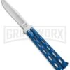 Bear And Son Knives 114 Blue Balisong Butterfly Knife - Satin Plain 4TH18 -Best Knifes Shop bearson 5in blue satin 114bl BHQ 36771 jr large