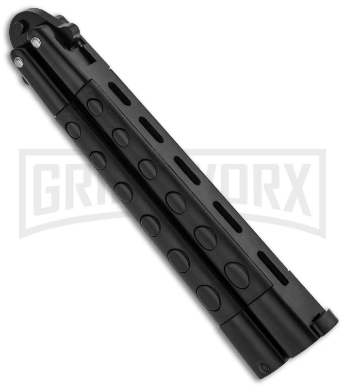 Black Jaguar Balisong Butterfly Knife - Black Serr 4 Black Jaguar Balisong Butterfly Knife - Black Serr - Image 2