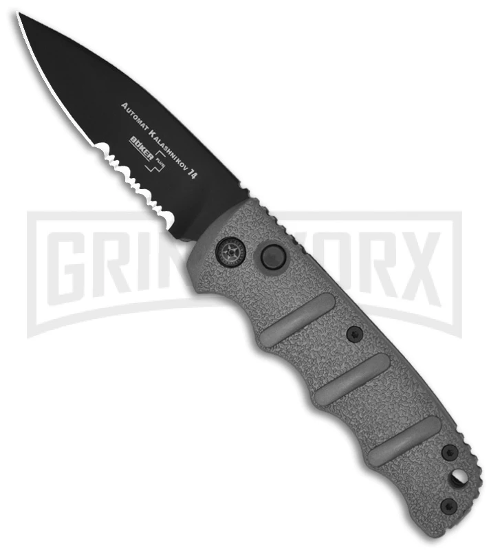 Boker Kalashnikov 74 Gray Automatic Knife - D2 Black Serr 3 Boker Kalashnikov 74 Gray Automatic Knife - D2 Black Serr