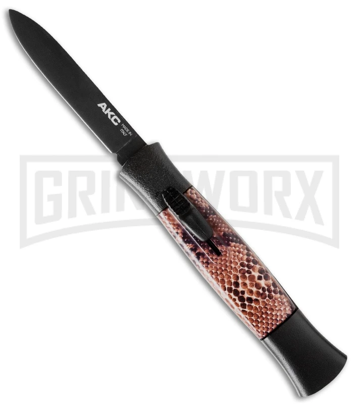 AKC Concord Snake Skin OTF Automatic Knife - Dagger Black Plain 3 AKC Concord Snake Skin OTF Automatic Knife - Dagger Black Plain