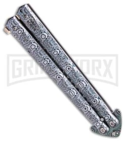 Chalkhill Balisong Black Butterfly Knife - Spear Point Pattern Finished 8 Chalkhill Balisong Black Butterfly Knife - Spear Point Pattern Finished -Best Knifes Shop green white painted balisong butterfly knife GX 37634 td side large
