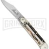 Hubertus 7.75" Large Size Lever Lock Stag Horn Automatic Knife - Satin Plain -Best Knifes Shop hubertus large lever stag clip cm large