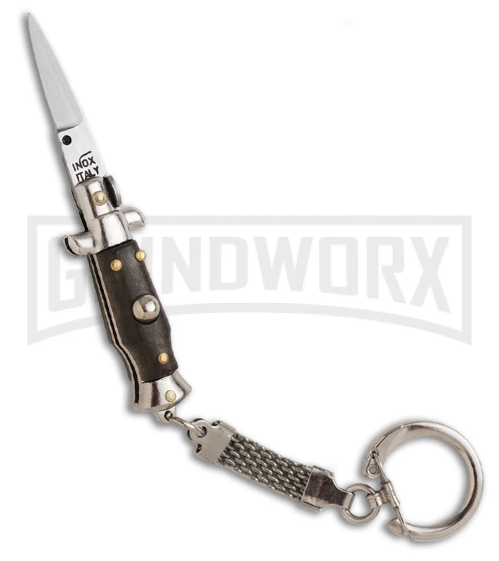 SKM 2.75" Italian Stiletto Keychain Wood Automatic Knife - Bayonet 3 SKM 2.75" Italian Stiletto Keychain Wood Automatic Knife - Bayonet