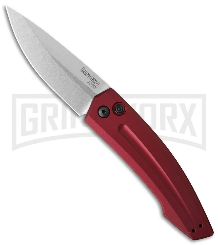 Kershaw Launch 2 Red Aluminum Automatic Knife - Stonewash Plain 3 Kershaw Launch 2 Red Aluminum Automatic Knife - Stonewash Plain