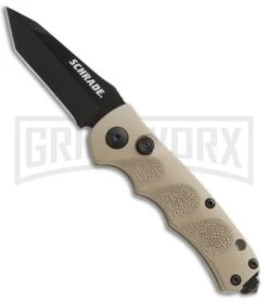 Schrade Mini Extreme Survival Tan Automatic Knife - Tanto Black Plain
