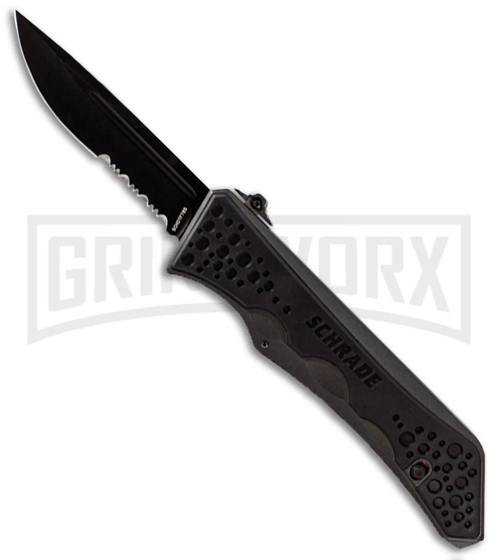 Schrade SCHOTF7BS Black OTF Spring Assisted Knife - Black Serr 3 Schrade SCHOTF7BS Black OTF Spring Assisted Knife - Black Serr