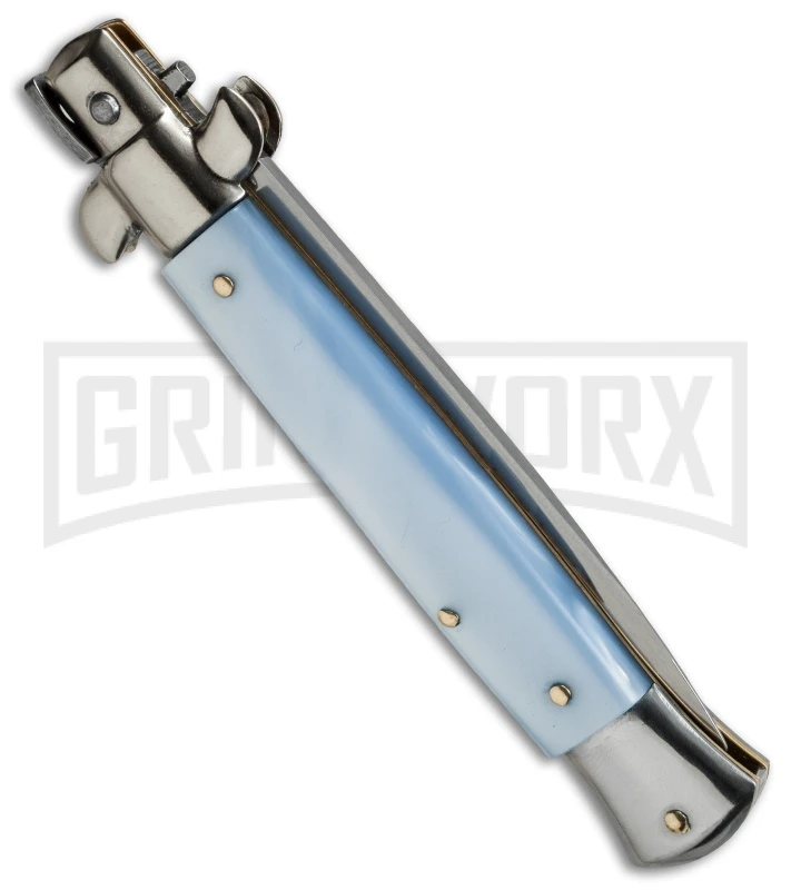 SKM 9" Light Blue Pearlex Automatic Stiletto Knife - Satin Flat 4 SKM 9" Light Blue Pearlex Automatic Stiletto Knife - Satin Flat - Image 2