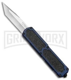 Titan Blue D/A OTF Automatic Knife - Tanto Satin Plain